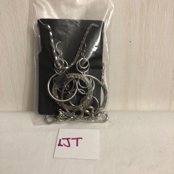 Silver Tone Circle Pendant Necklace & Earring Set - Picture 6 of 7